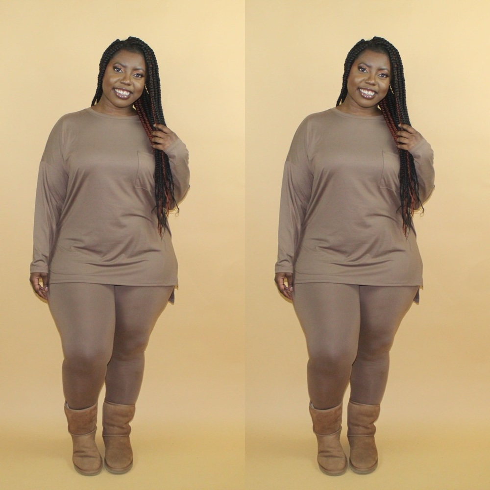 Mocha Brushed Microfiber Loungewear Set - Picture 2 of 2